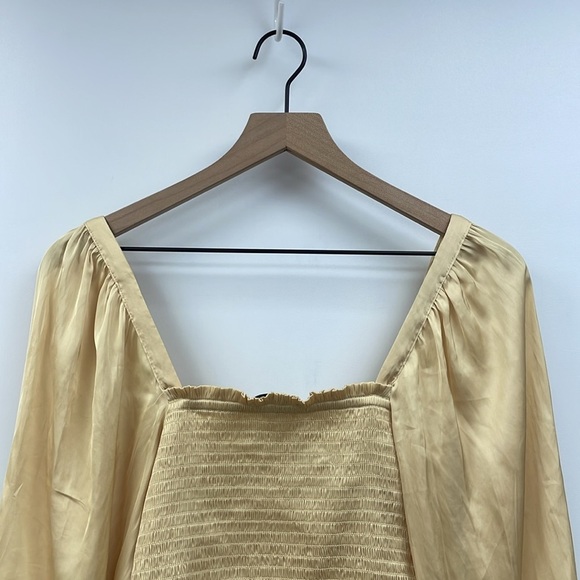 NWOT J. Crew Satin Puff Sleeve Square Neck Smocked Crop Blouse Golden Yellow XS - Picture 5 of 7